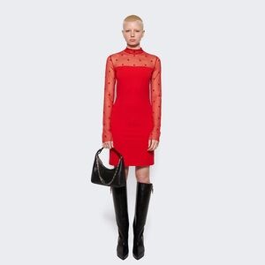 GIVENCHY MOCK NECK TUBINO VERMILLION RED DRESS - NEW WITH TAGS
